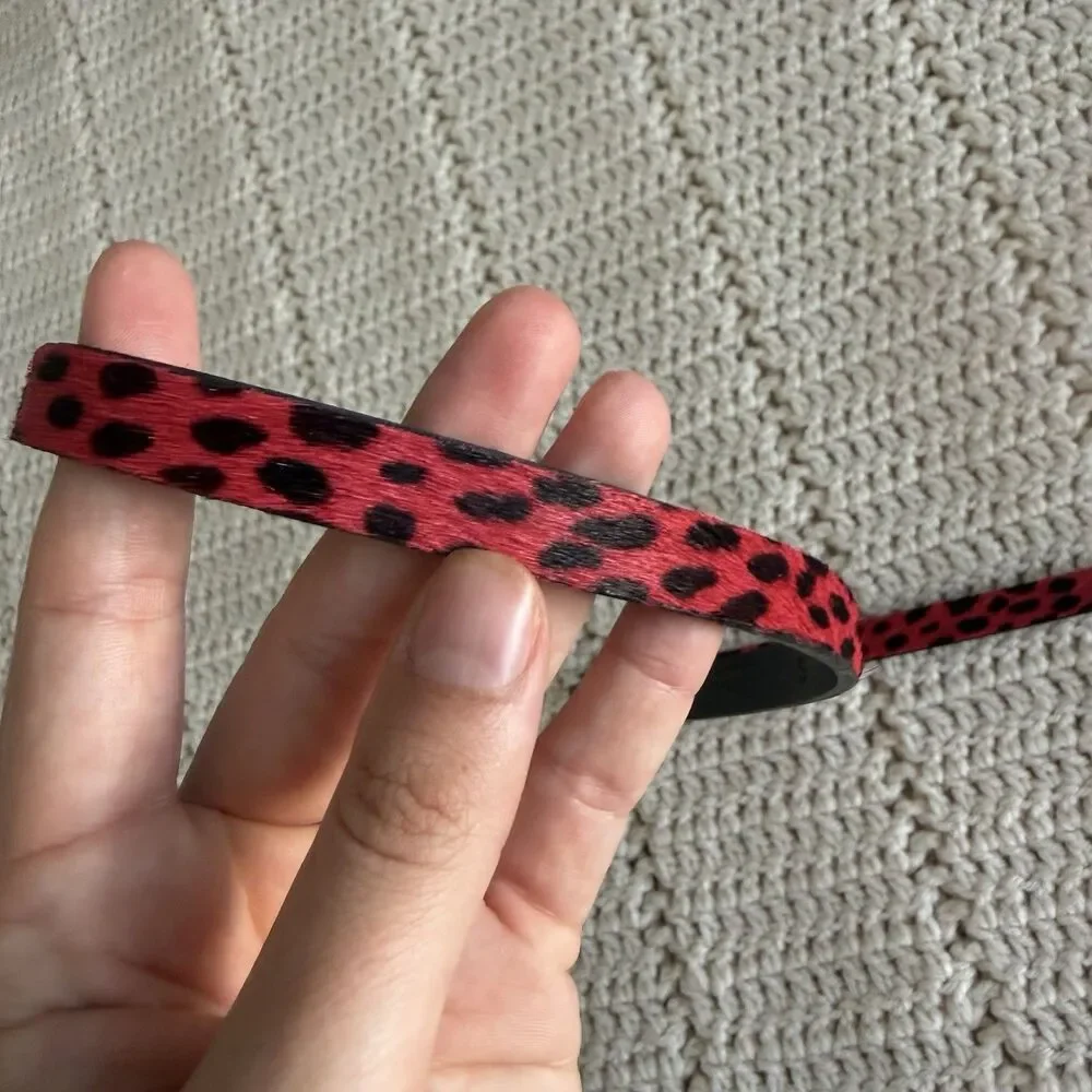 Vintage 90s CARLISLE Cow Hair Leather Red And Black Skinny Belt Size Small USA